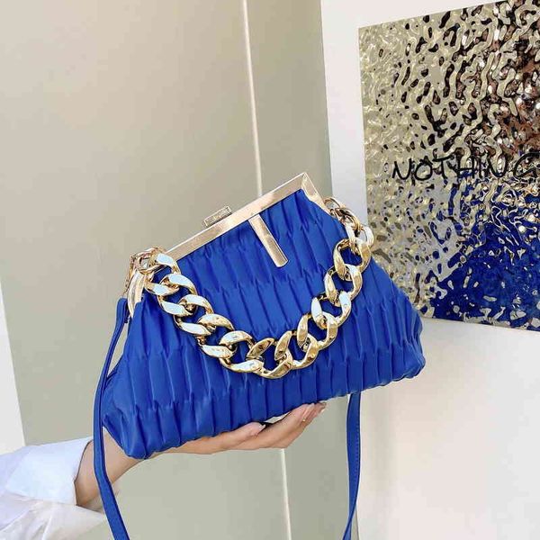 

evening bag this year's popular female 2022 korean fashion pleated ins thick chain portable messenger single shoulder small square 0719