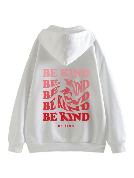 

letter graphic kangaroo pocket drawstring thermal hoodie h4bb#, Black
