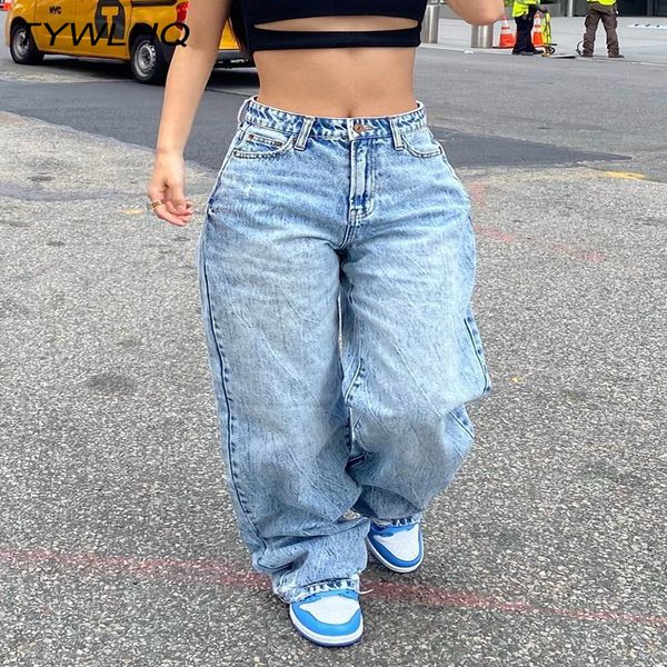 

women's jeans high waist jeans women baggy jeans fashion straight leg pants y2k denim t 220824, Blue