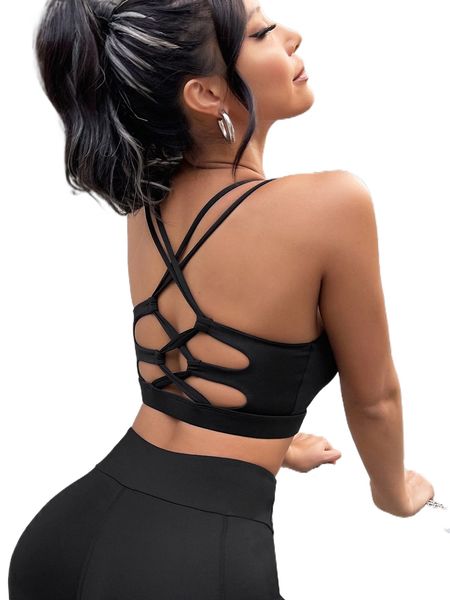 

light support criss cross cut out back sports bra s5te#, Gray