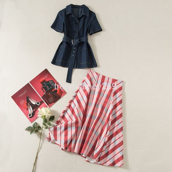 

two piece dress spring and summer women's fashion shirt + half skirt suit professional two-piece set, White