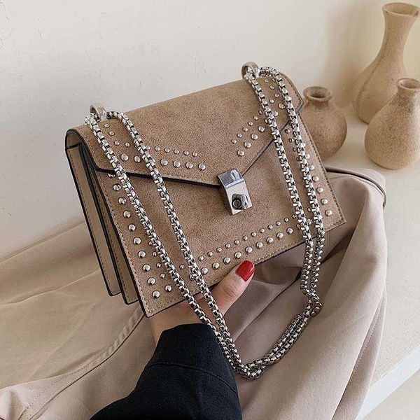 

scrub leather brand designer shoulder simple bags for women 2022 chain rivet luxury crossbody bag female fashion small handbags