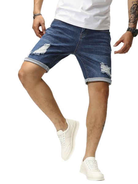 

men ripped slant pocket denim shorts n5hh#, White;black