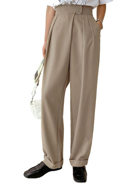 

dazy fold pleated slant pocket pants k3bw#, Black;white