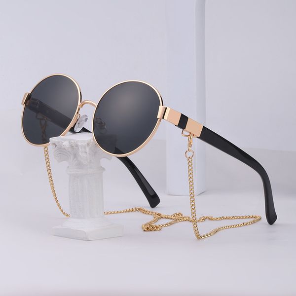

sunglasses women's 2022 new fashion small frame round frames sunglasses with chain, White;black