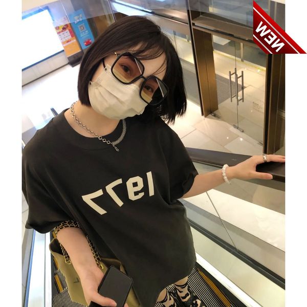 

50% off discount ess1977 digital flocking print 22 summer new neutral casual loose versatile short sleeve t-shirt gx3101, White;black