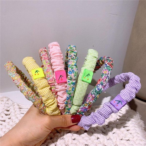 

hair accessories parent-child summer women's floral fabric fruit cherry bands kids headband pleated headwear for girl styling tools tie, Slivery;white