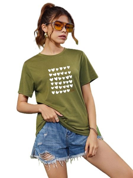 

letter & heart print tee t19q#, White