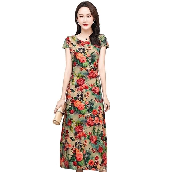 

xl6xl summer long dress women casual women cotton linen print dress elegant oneck short sleeve plus size vintage dress y200805, Black;pink