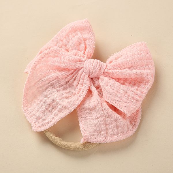 

4.2" soft muslin cotton bow nylon headband baby fable bow hair clip girls nylon bow headband kids hairpin barrette bulk, Slivery;white