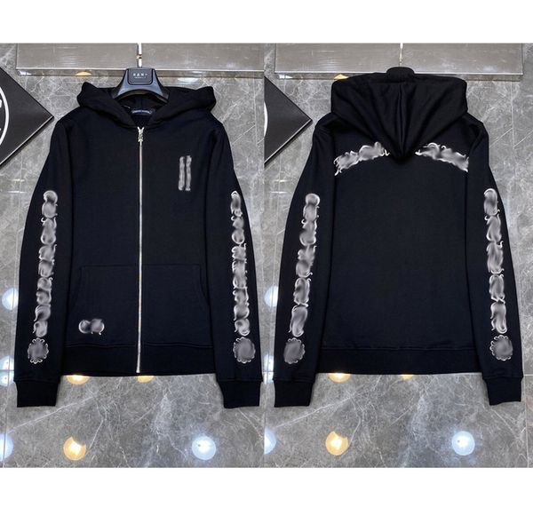 

men classic fashion hoodie designer luxury zipper brand ch sweatshirts horseshoe sanskrit cross print pullover hooded sweater coat shirt wom, Black