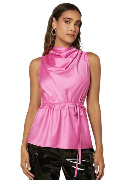 

cowl neck belted solid e8qa#, White