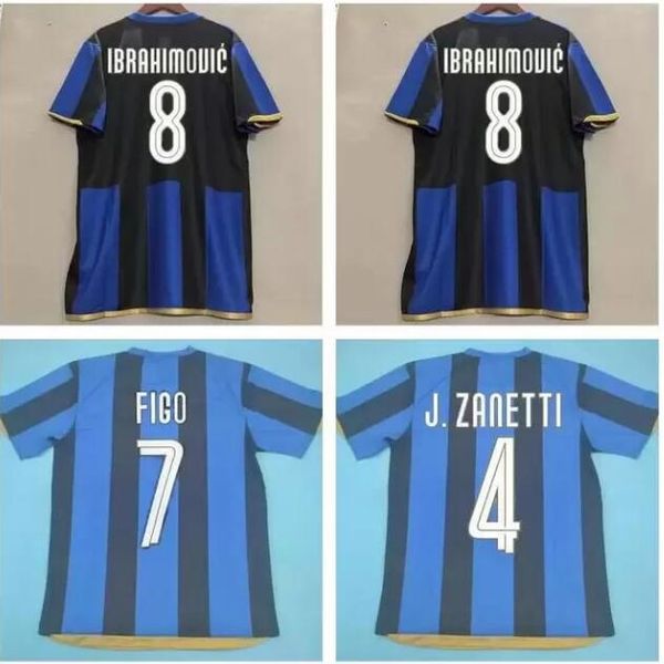

2008 2009 retro soccer jersey 08 09 figo ibrahimovic j.zanetti sneijder muntari quaresma milan milito home classic vintage football shirt, Black;yellow
