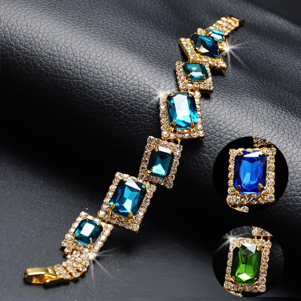 

link, chain 2022 blue cz crystal women jewelry emerald gemstone bracelets for luxury 18k gold plate weddings gift, Black