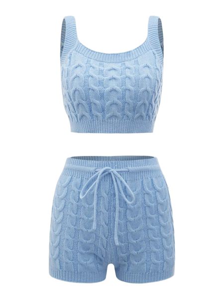 

cable textured cami knit & drawstring waist knit shorts c0eo#, White;black