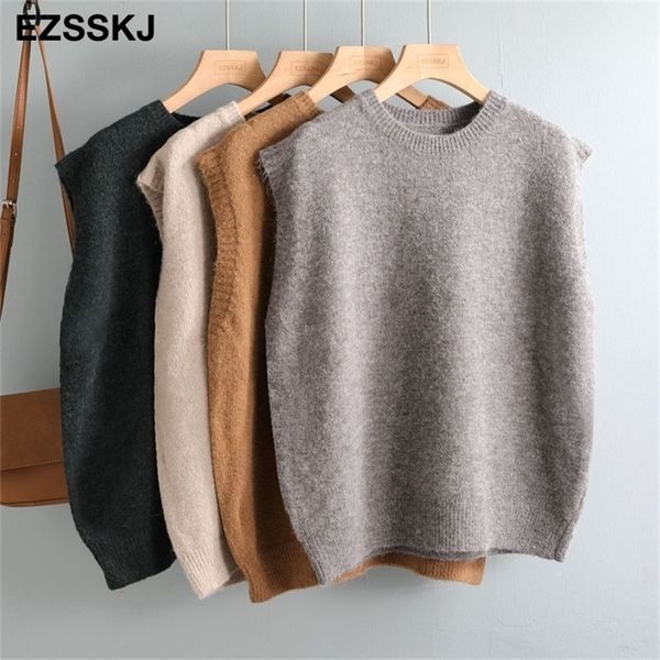 

cashmere spring sweater women oneck knitted vest female casual tank sleeveless twist knit pullovers y201128, White;black