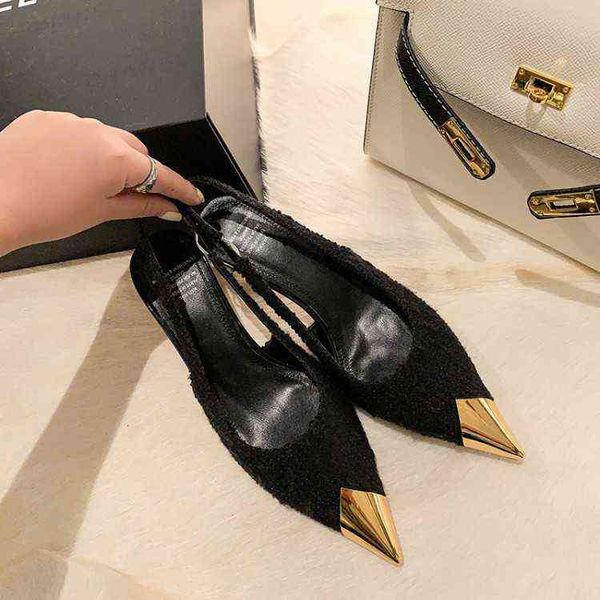 

designer women's shoes boots 2022 spring summer fashion metal pointed thin heel women's sals with shallow mouth ol medium and high, Black