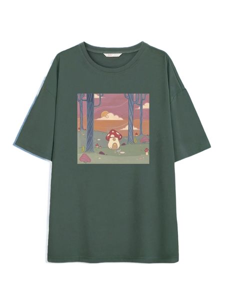 

romwe x veronicaradd mushroom print tee j0iv#, White