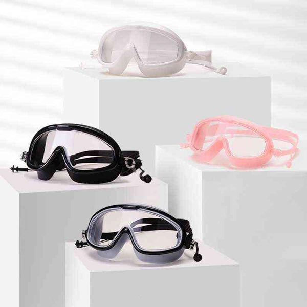 Adultos Profissionais de nadar de natação à prova d'água UV anti nevoeiro óculos de natação Big Frame Men Watersports Eyewear Pool de piscina de mergulho Y220428