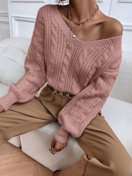 

cable knit drop shoulder sweater a9o8#, White;black