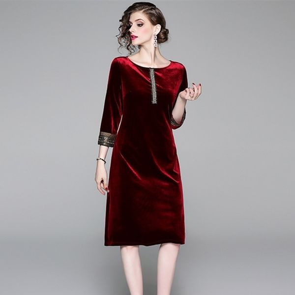 

new nail pearl sequins loose waist velvet dress vestido invierno mujer fall midi party women dress long jurken k3596 y200103, White;black