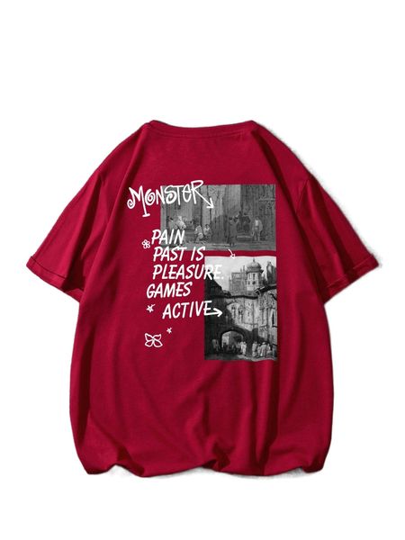 

men slogan & figure graphic tee b7l2#, White;black