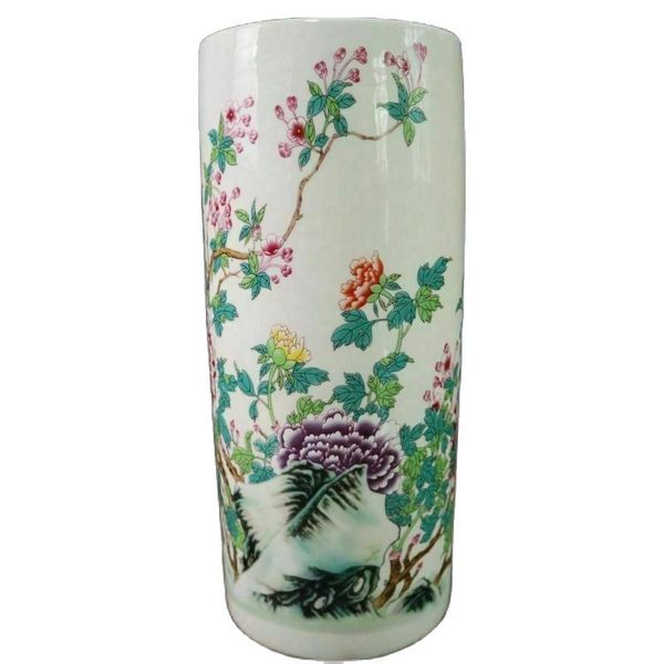 

chinese old porcelain pastel flower pattern large pen holder vase, Silver