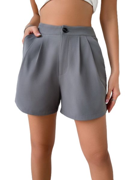 

slant pocket fold pleated shorts 38zf#, White;black