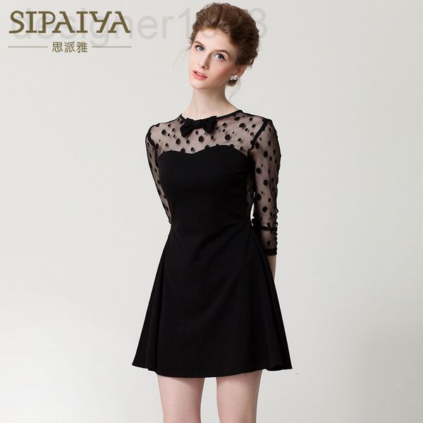 

casual dresses designer 2021 summer new lovely wave point bow perspective dress net red thirteen lines iog7, Black;gray