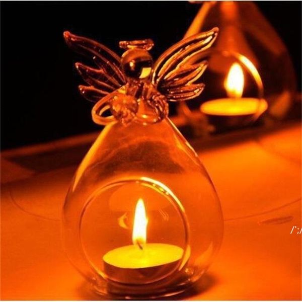 Anjo romântico cristal vidro vela titular pendurado chá lanterna lanterna candlestick gravador vaso diy casamento decoração jlf14428