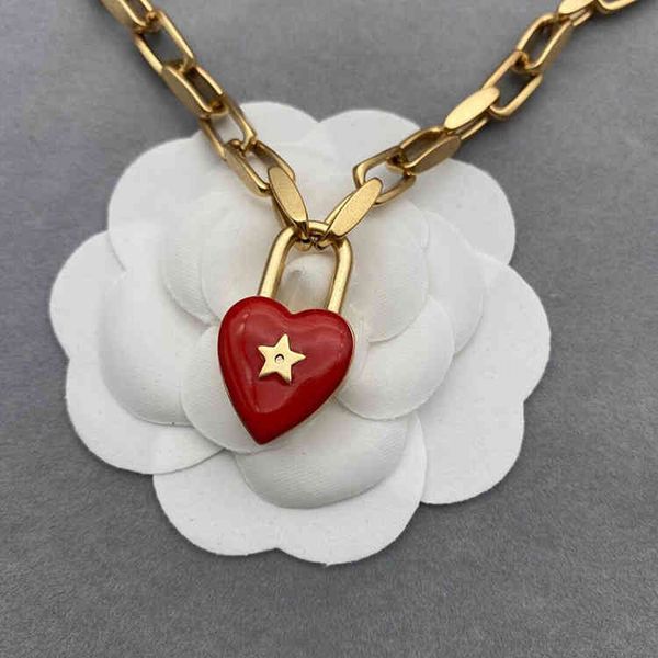 

love lock heavy metal women's red live broadcast necklace, Silver