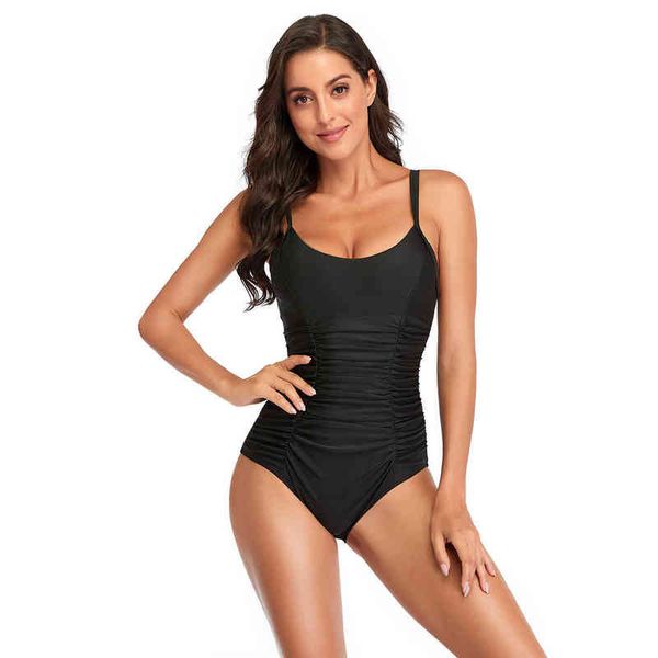 

swimsuit women's one-piece solid pleated hollow bikini, White;black