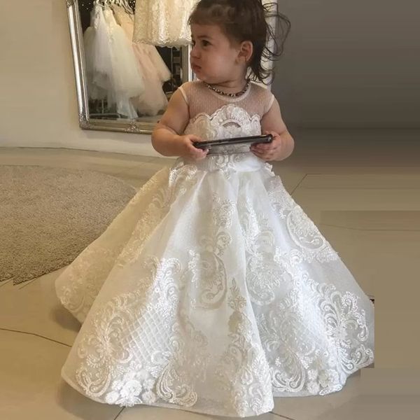

2022 new lace first communion dresses 2022 jewel neck beaded sequined embroidery tulle toddler for wedding party dress with train, White;blue