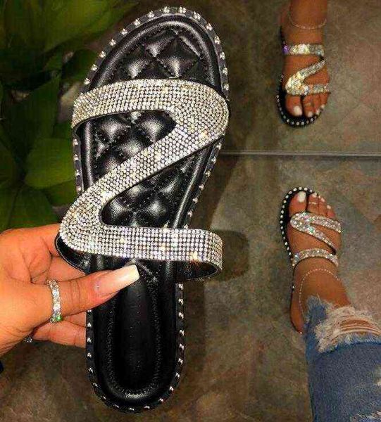 

spring summer new golden rhinestone s shaped women flat beach flip flops outdoor leisure all match ms slippers 37 42220514, Black