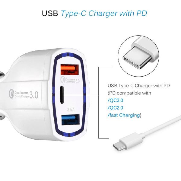 

Quick Charge 3.0 Dual USB Car Charger, Type-C Fast Charging for iPhone, Samsung, Huawei, Tablet - CE, FCC, ROHS Certified