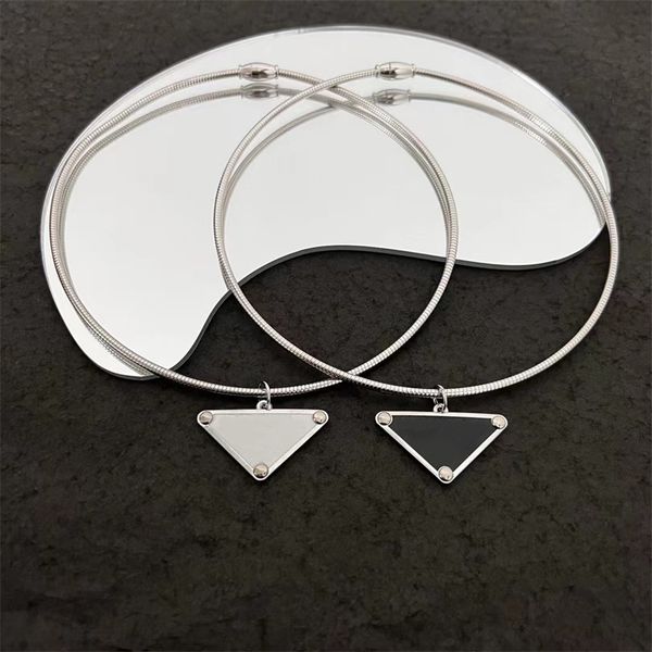 

new 2022 trend famous brand jewelry necklaces for women wedding party anniversary gift black white triangle classic design, Silver