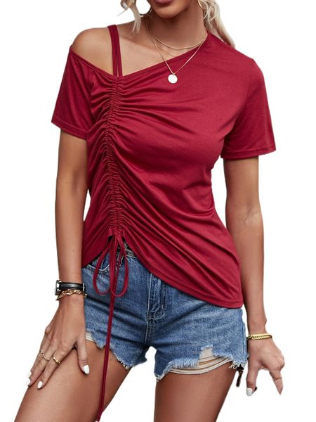 

asymmetrical neck drawstring tee h3qa#, White