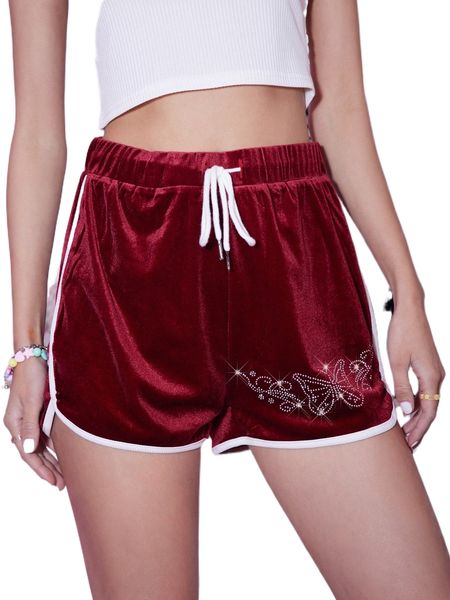 

romwe velvet butterfly rhinestone shorts c5tc#, White;black