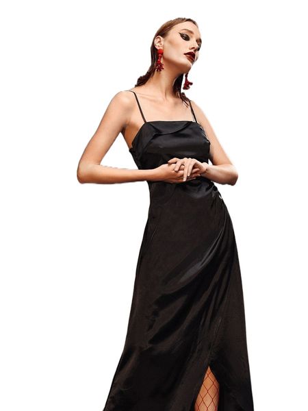 

x farah wali ruffle trim backless wrap hem cami dress f3n5#, Black;gray