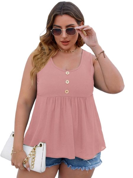 

plus button detail peplum tank p7ps#, Black