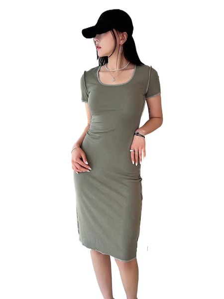 

dazy solid rib-knit bodycon dress f6ps#, Black;gray