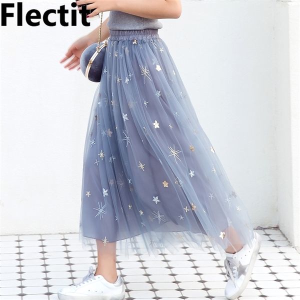 

flectit women glitter sequined stars tulle skirt women sheer mesh midi length tutu skirt ladies skirts 210315, Black
