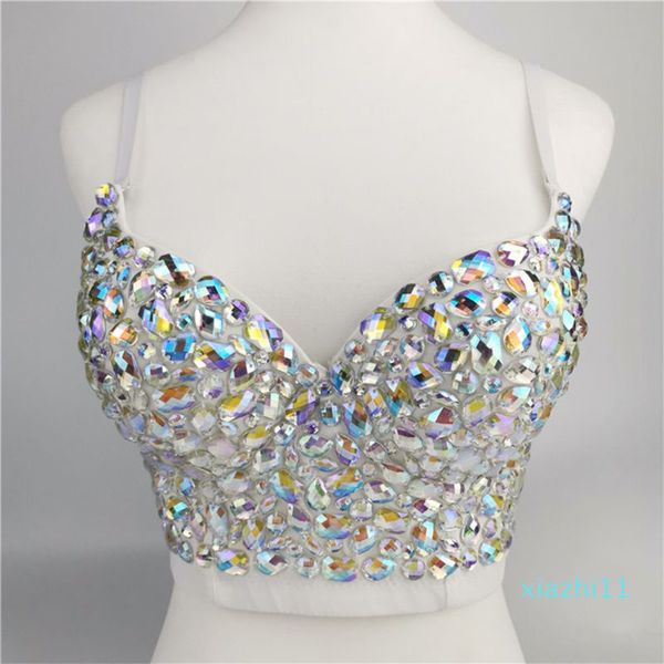 2022-Frauen Frauen AB Colored Strass bustier Crop Top Spaghetti-Riemen Push Up Korsettweste