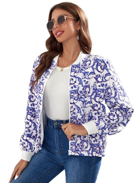 

baroque print zip up bomber jacket i6cp#, Black;brown