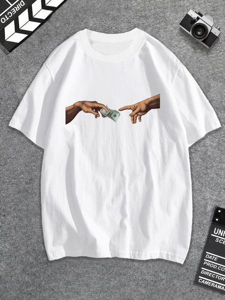 

men dollar & gesture print tee c8zc#, White;black