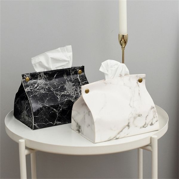 Caixa de mármore de estilo nórdico caixa de lenço de tecido PU couro doméstico de papel de guardana