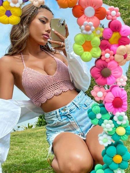 

tie backless halter knit l4zy#, White;black