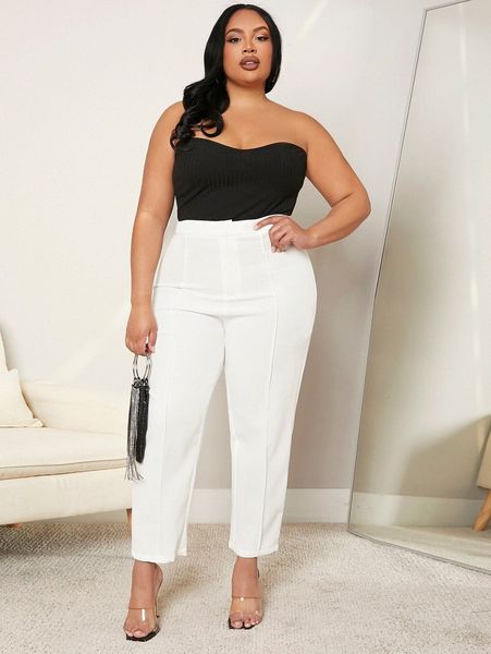 

sxy plus ribbed knit tube & press crease carrot pants h19e#, Black