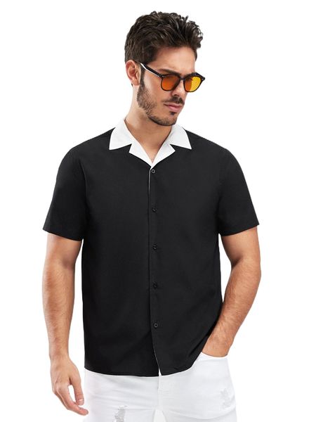 

men contrast collar shirt d0jq#, White;black