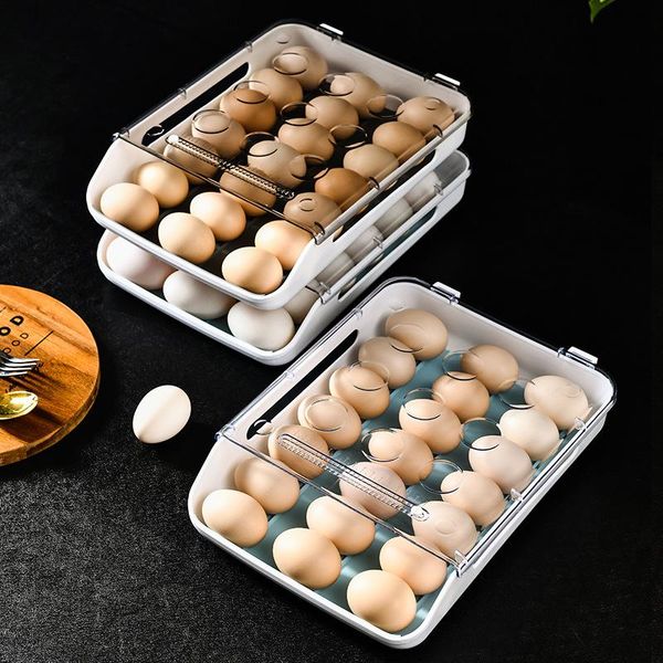 Garrafas de armazenamento JARS Automático Caixa de ovo de rolamento automático Itens de cozinha Organizador da geladeira